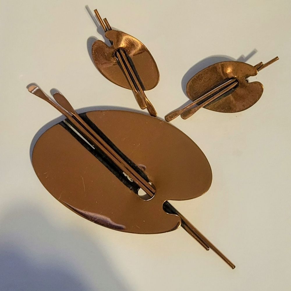 Renior Copper Artist Palette Brooch and Earrings 1950s